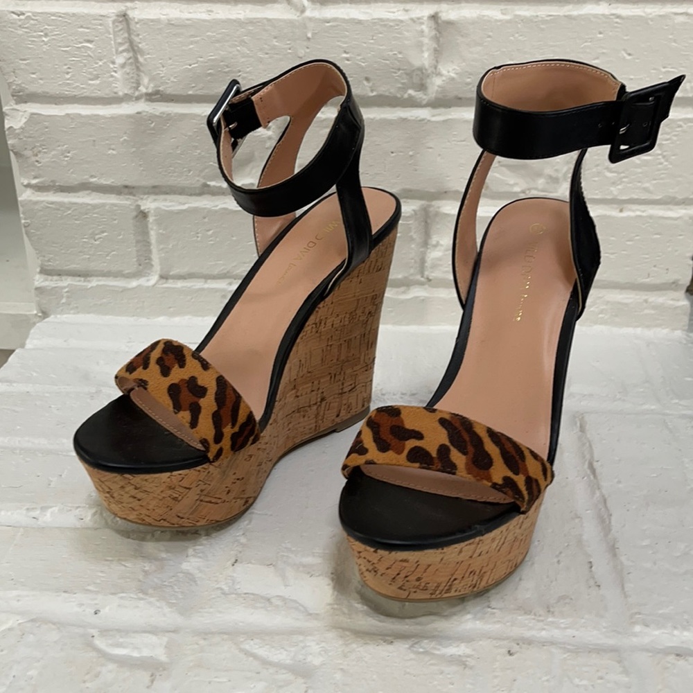 Wild Diva lounge leopard and black buck wedges